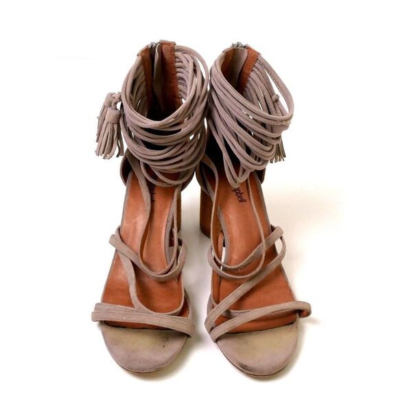Jeffrey Campbell DESPINA BEIGE SUEDE LEATHER STRAPPY TASSEL ZIP SLINGBACK 8.5 US - Picture 6 of 10